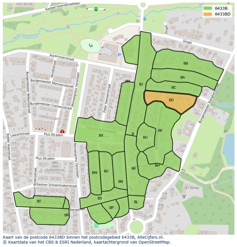 Afbeelding van het postcodegebied 6433 BD op de kaart.