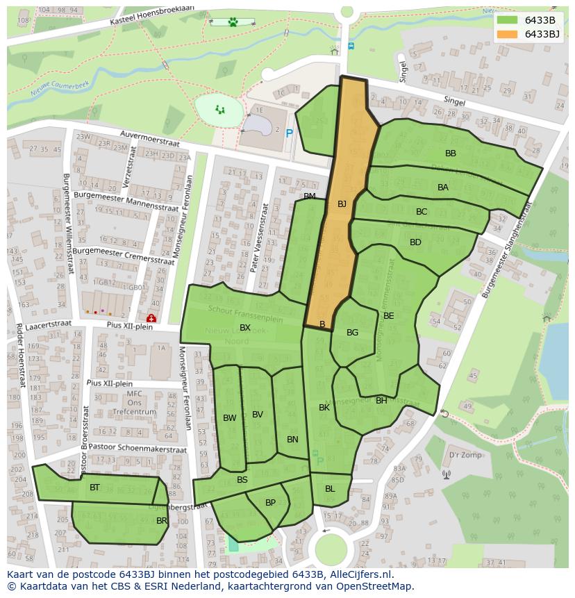 Afbeelding van het postcodegebied 6433 BJ op de kaart.