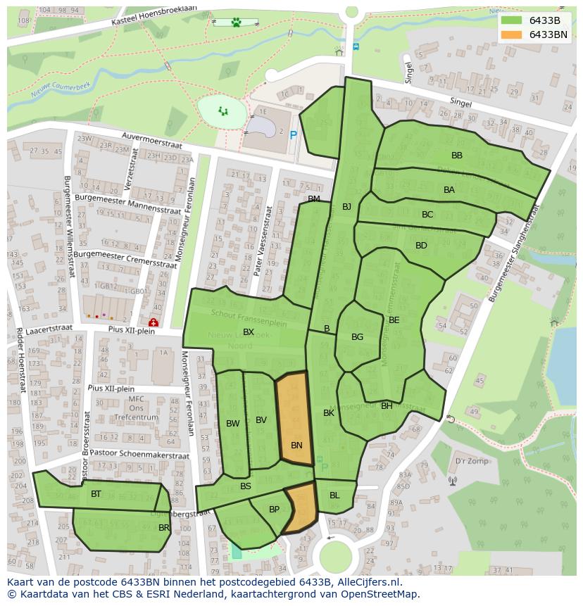 Afbeelding van het postcodegebied 6433 BN op de kaart.