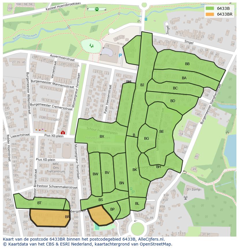 Afbeelding van het postcodegebied 6433 BR op de kaart.