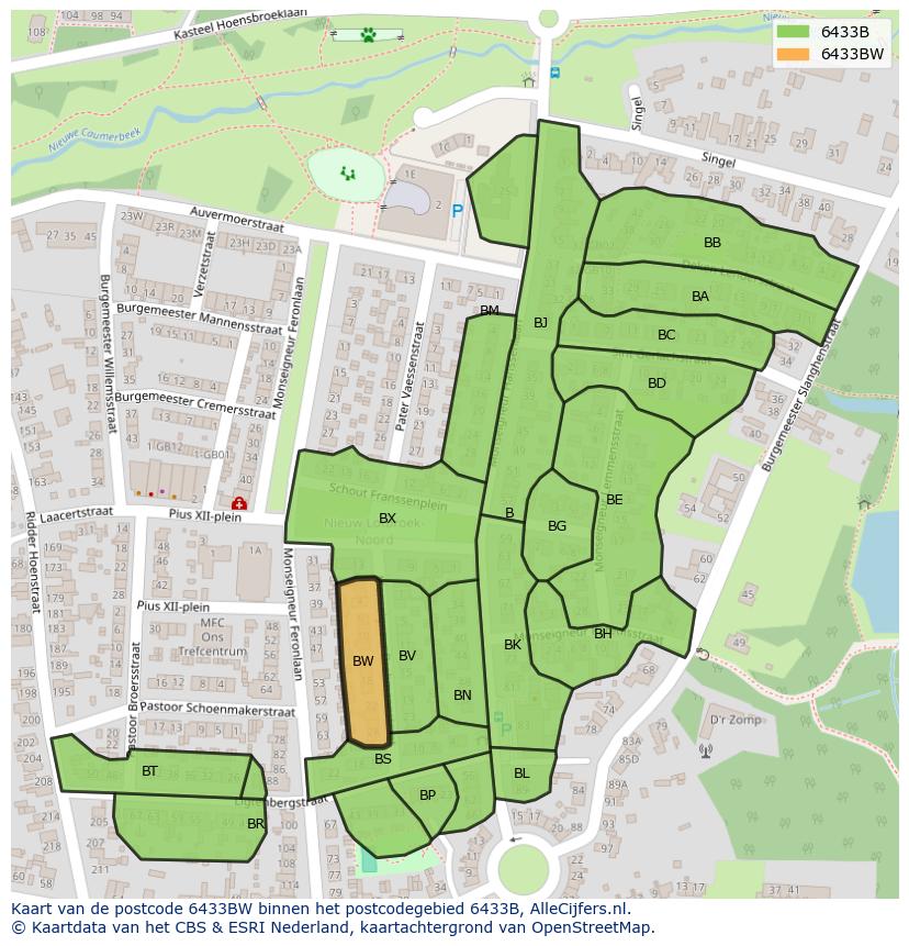 Afbeelding van het postcodegebied 6433 BW op de kaart.