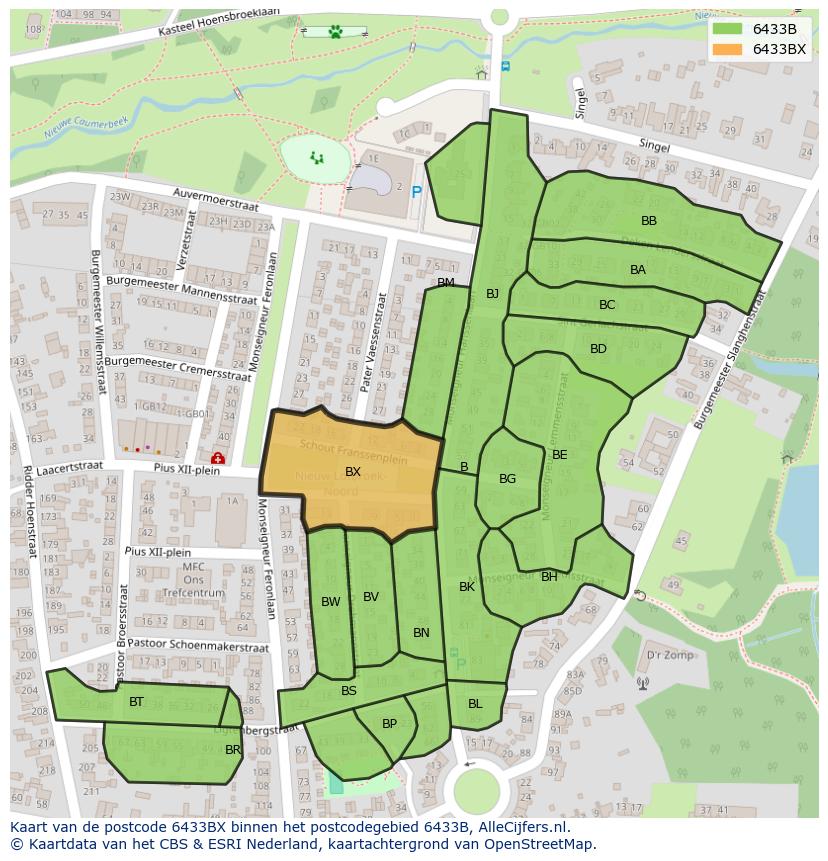 Afbeelding van het postcodegebied 6433 BX op de kaart.