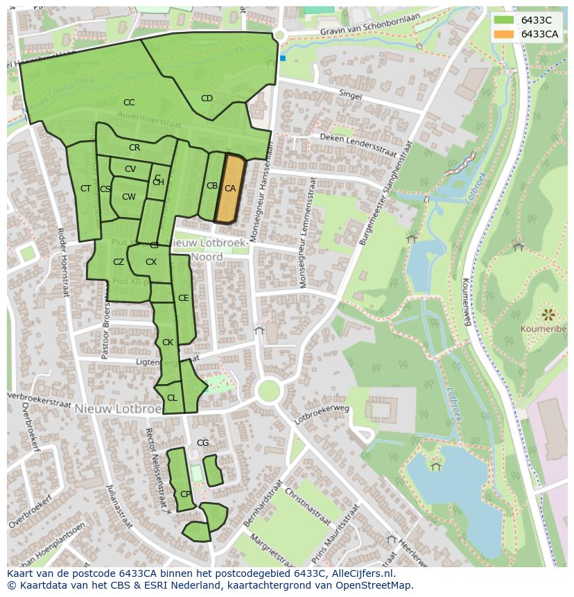 Afbeelding van het postcodegebied 6433 CA op de kaart.