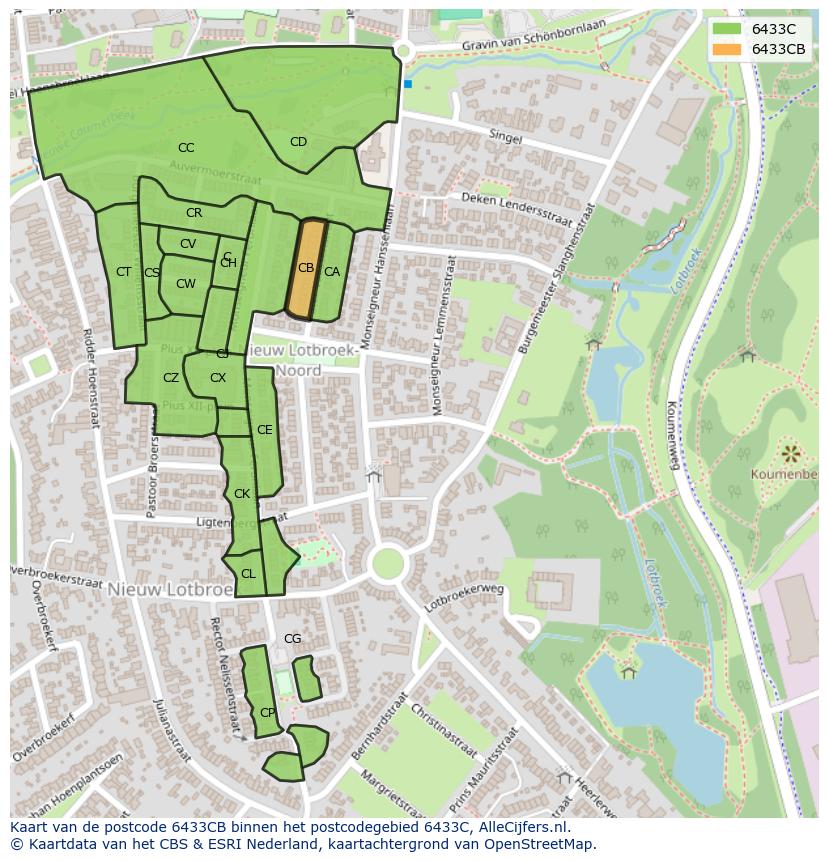 Afbeelding van het postcodegebied 6433 CB op de kaart.
