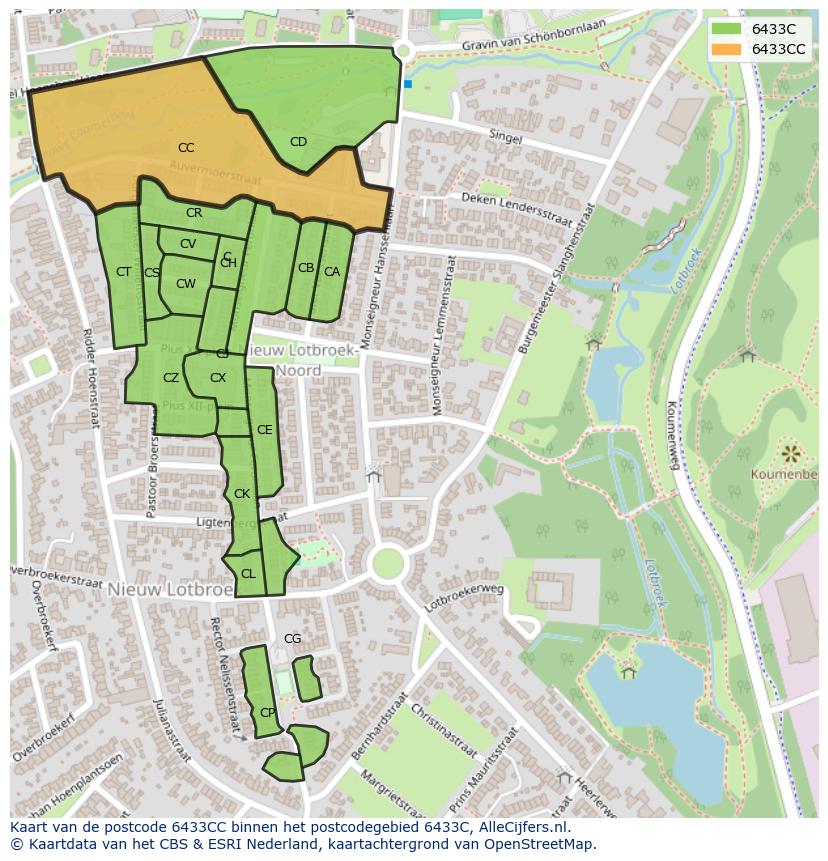 Afbeelding van het postcodegebied 6433 CC op de kaart.