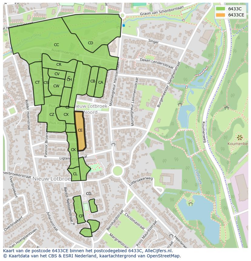 Afbeelding van het postcodegebied 6433 CE op de kaart.