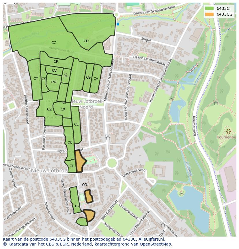 Afbeelding van het postcodegebied 6433 CG op de kaart.