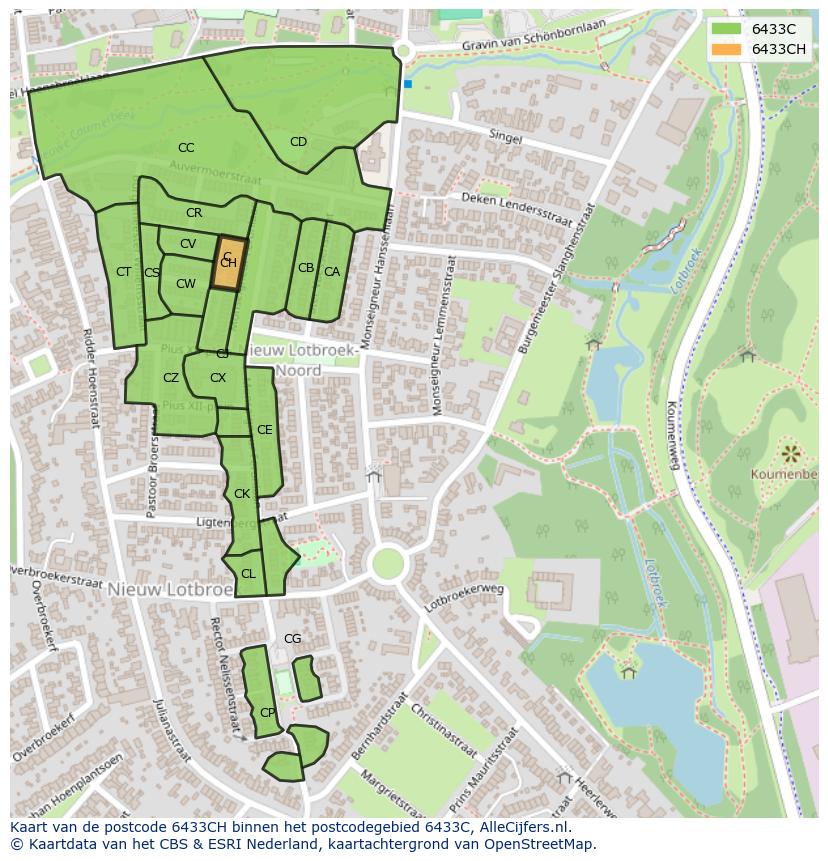 Afbeelding van het postcodegebied 6433 CH op de kaart.