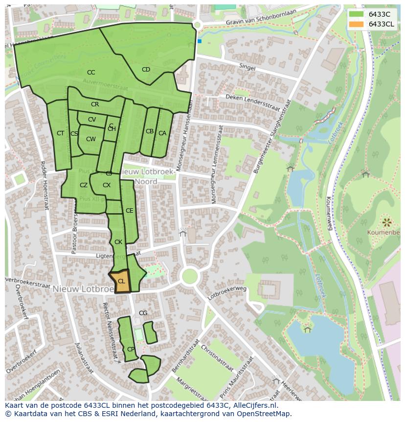Afbeelding van het postcodegebied 6433 CL op de kaart.