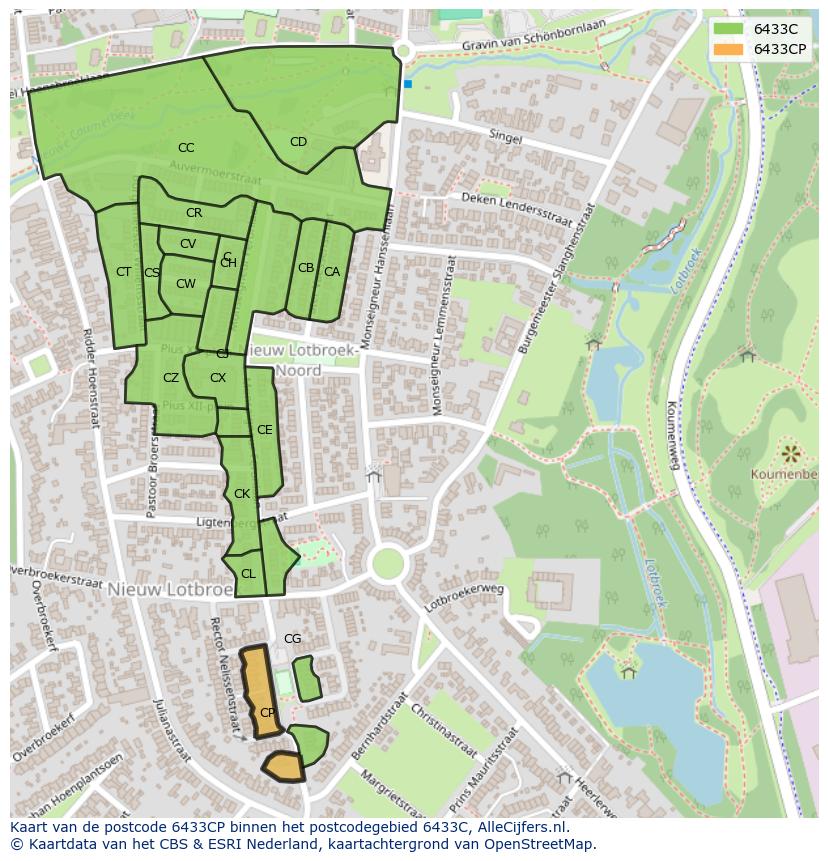 Afbeelding van het postcodegebied 6433 CP op de kaart.