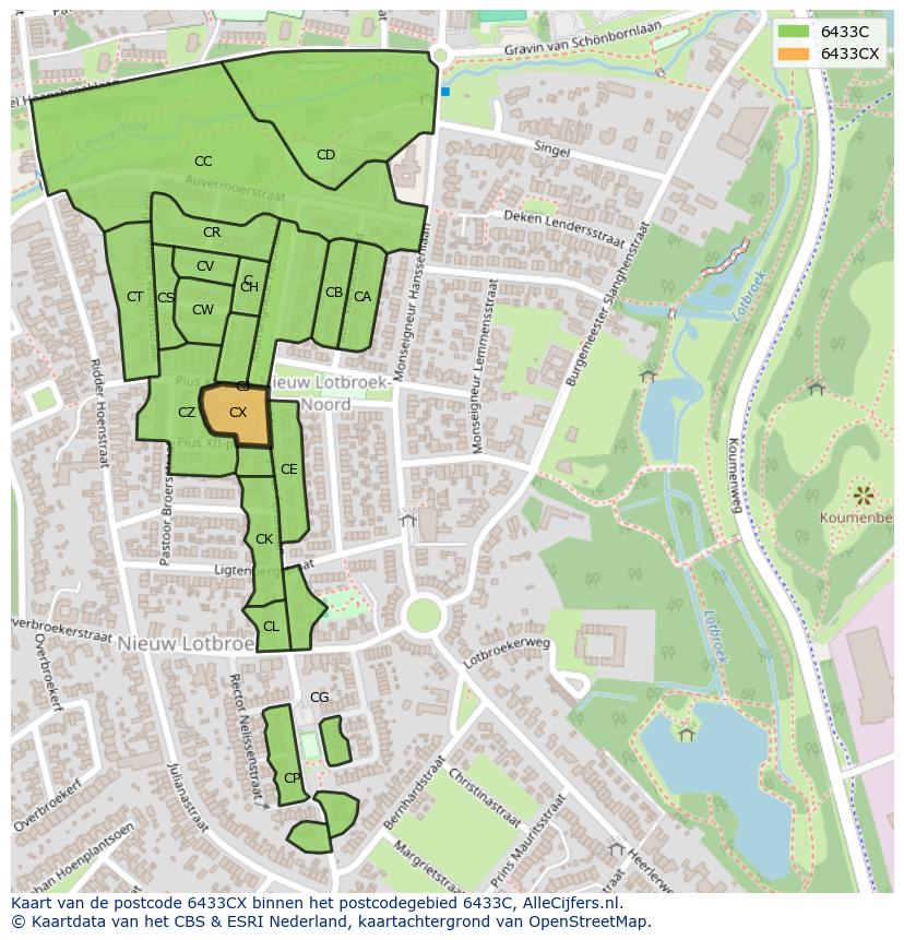 Afbeelding van het postcodegebied 6433 CX op de kaart.