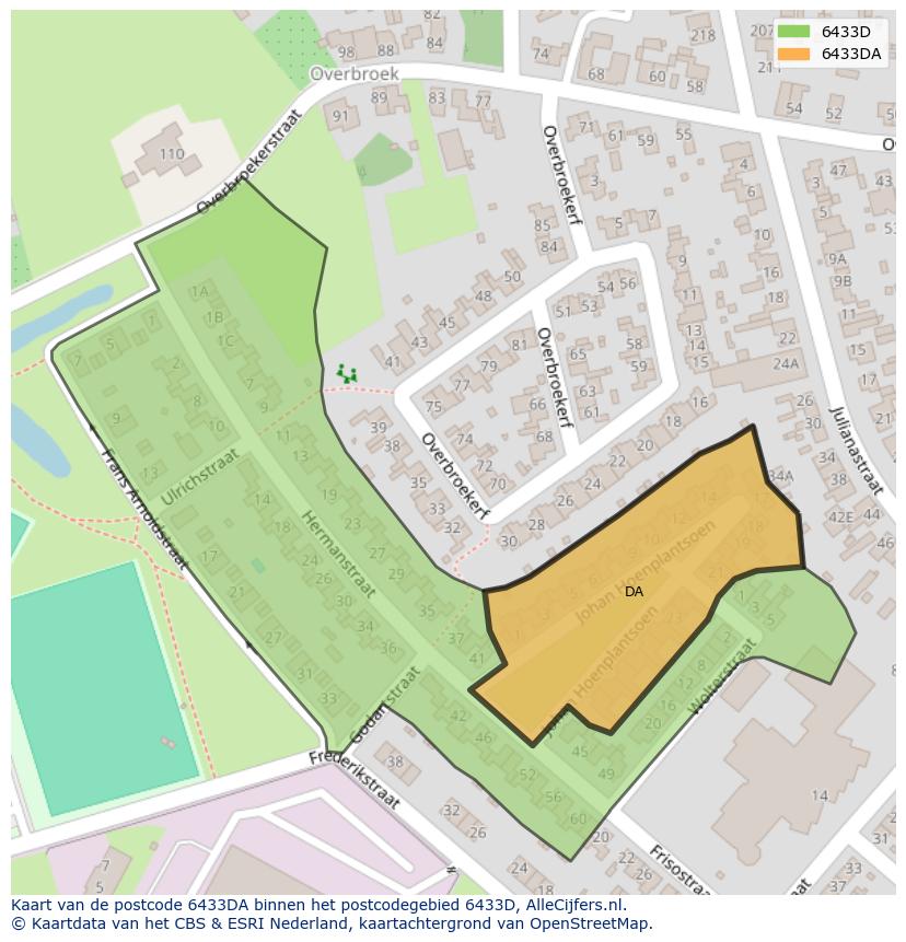 Afbeelding van het postcodegebied 6433 DA op de kaart.