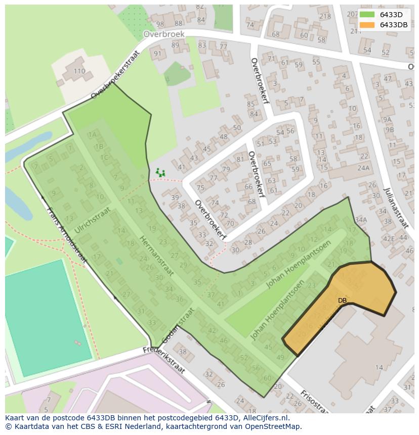 Afbeelding van het postcodegebied 6433 DB op de kaart.