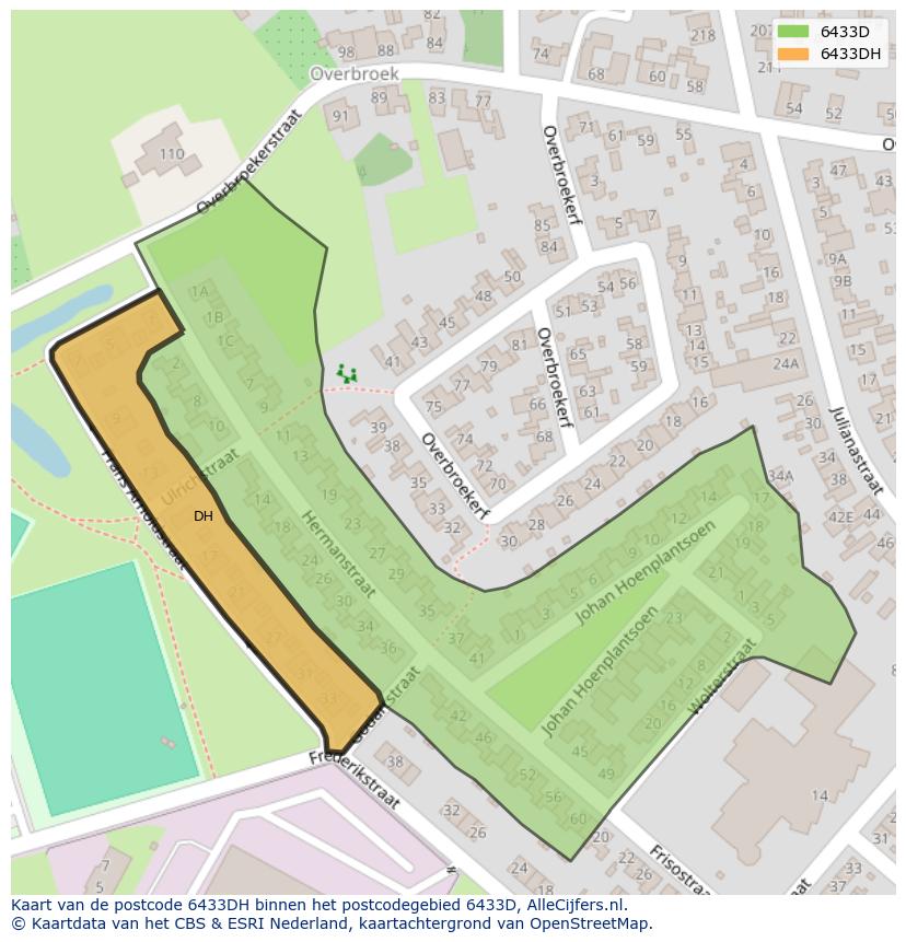 Afbeelding van het postcodegebied 6433 DH op de kaart.