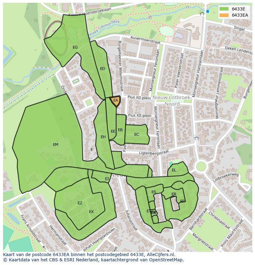 Afbeelding van het postcodegebied 6433 EA op de kaart.