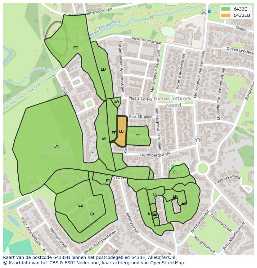 Afbeelding van het postcodegebied 6433 EB op de kaart.