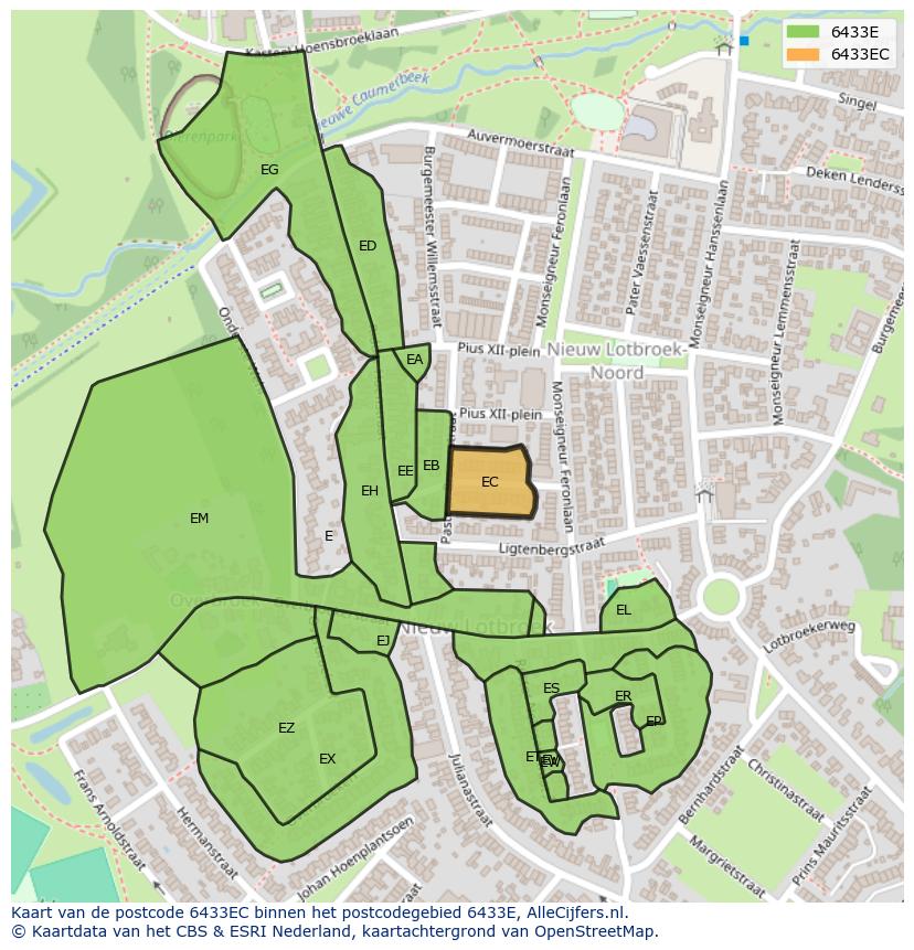 Afbeelding van het postcodegebied 6433 EC op de kaart.