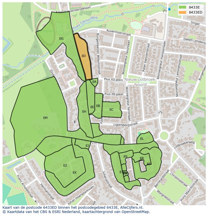 Afbeelding van het postcodegebied 6433 ED op de kaart.