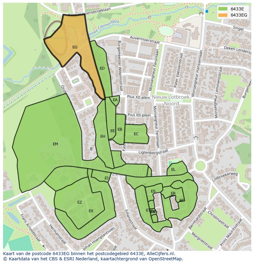 Afbeelding van het postcodegebied 6433 EG op de kaart.