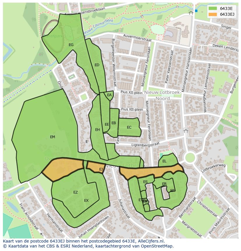 Afbeelding van het postcodegebied 6433 EJ op de kaart.
