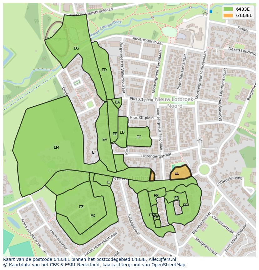 Afbeelding van het postcodegebied 6433 EL op de kaart.