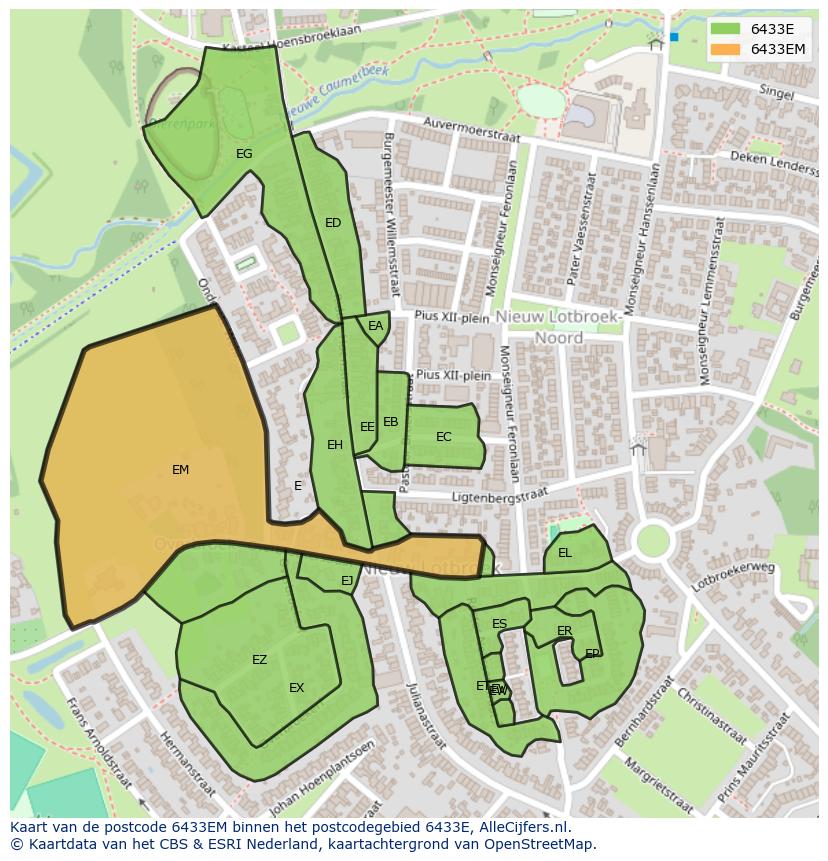 Afbeelding van het postcodegebied 6433 EM op de kaart.