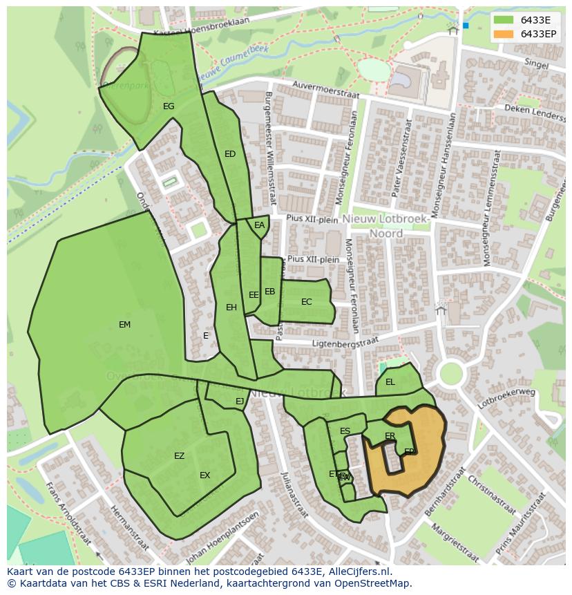 Afbeelding van het postcodegebied 6433 EP op de kaart.