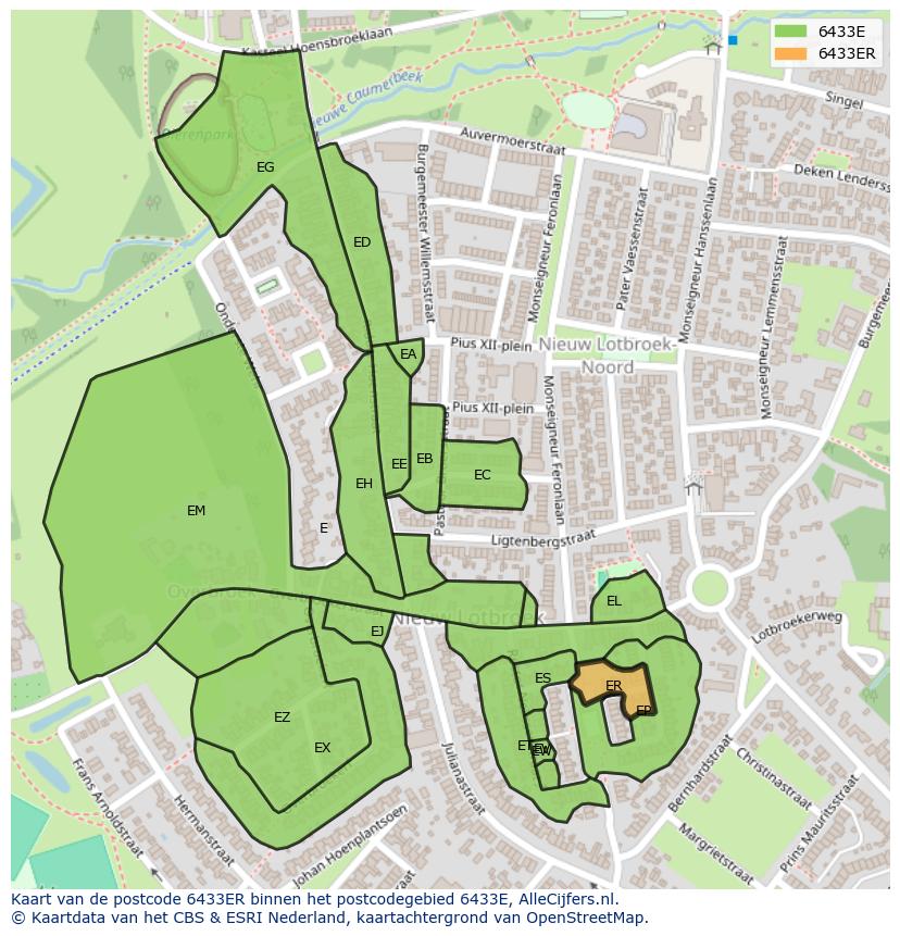 Afbeelding van het postcodegebied 6433 ER op de kaart.