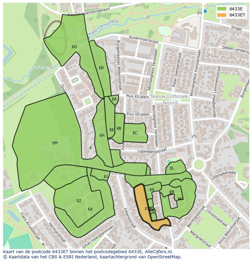 Afbeelding van het postcodegebied 6433 ET op de kaart.