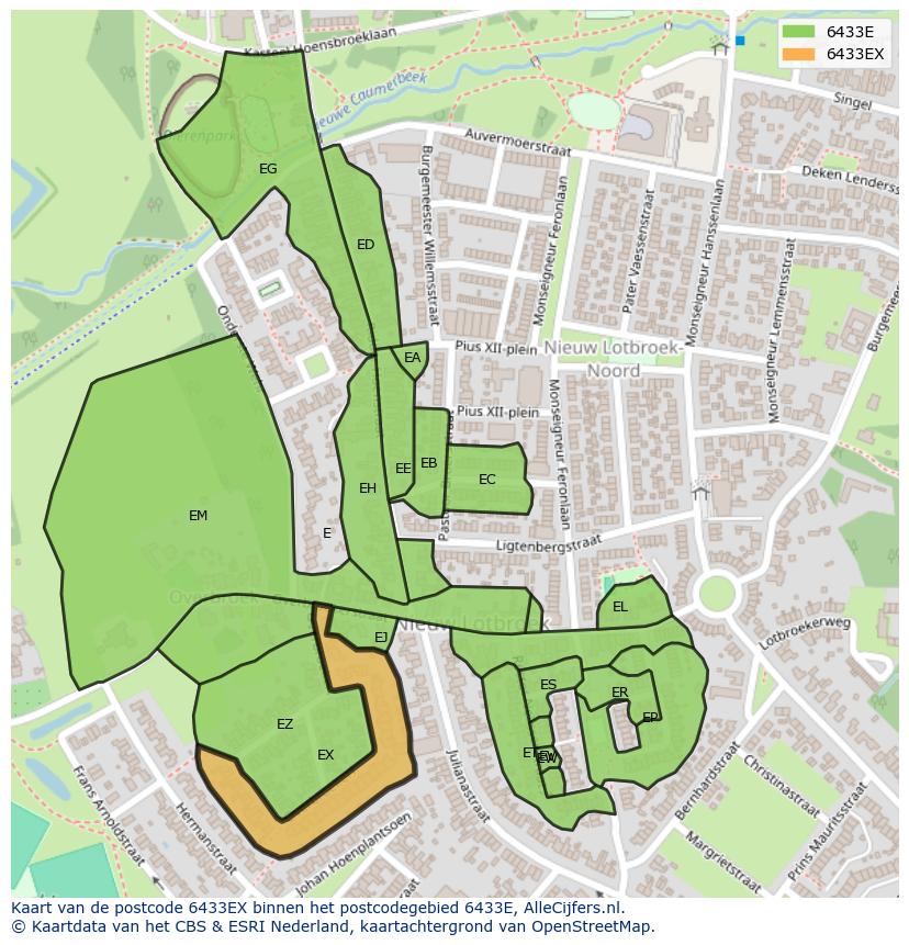 Afbeelding van het postcodegebied 6433 EX op de kaart.