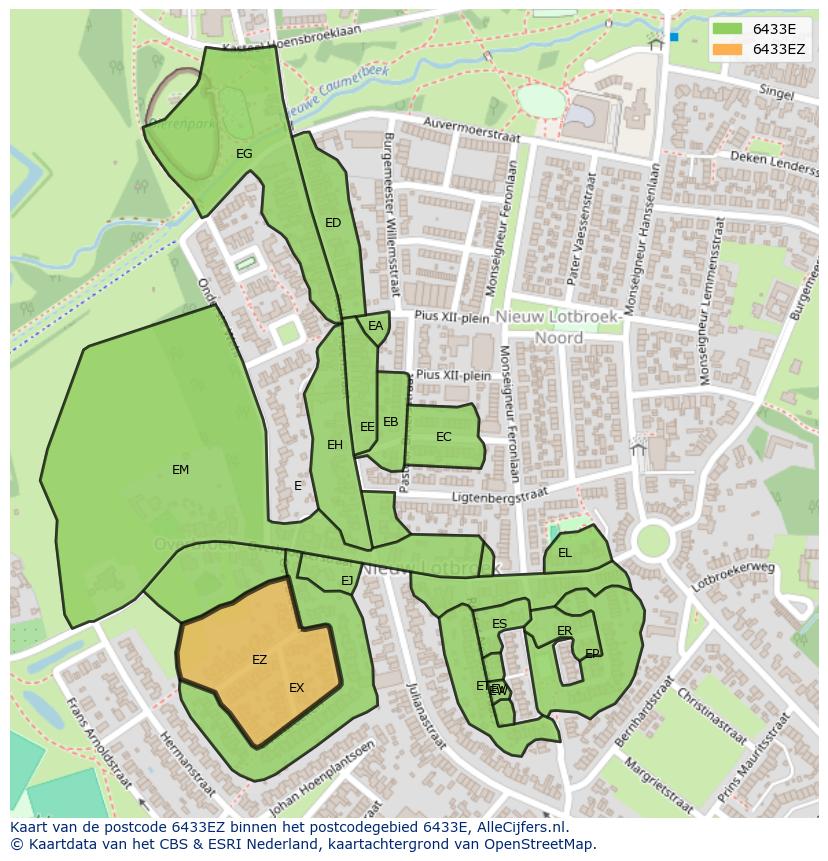 Afbeelding van het postcodegebied 6433 EZ op de kaart.