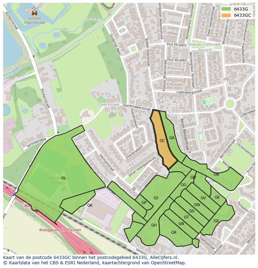 Afbeelding van het postcodegebied 6433 GC op de kaart.