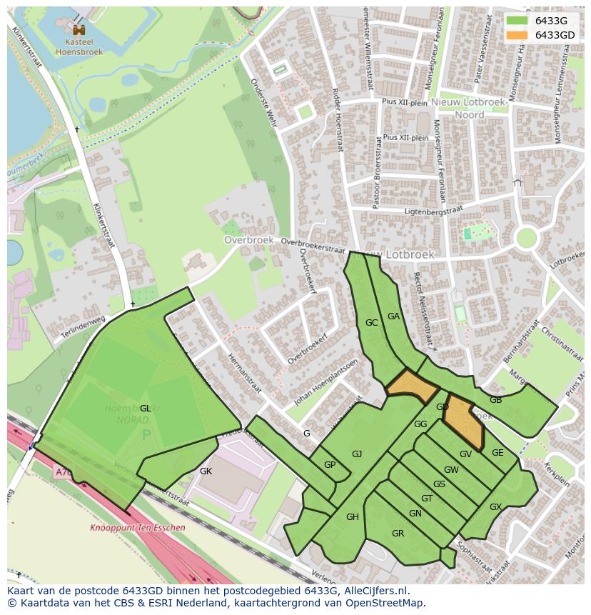 Afbeelding van het postcodegebied 6433 GD op de kaart.