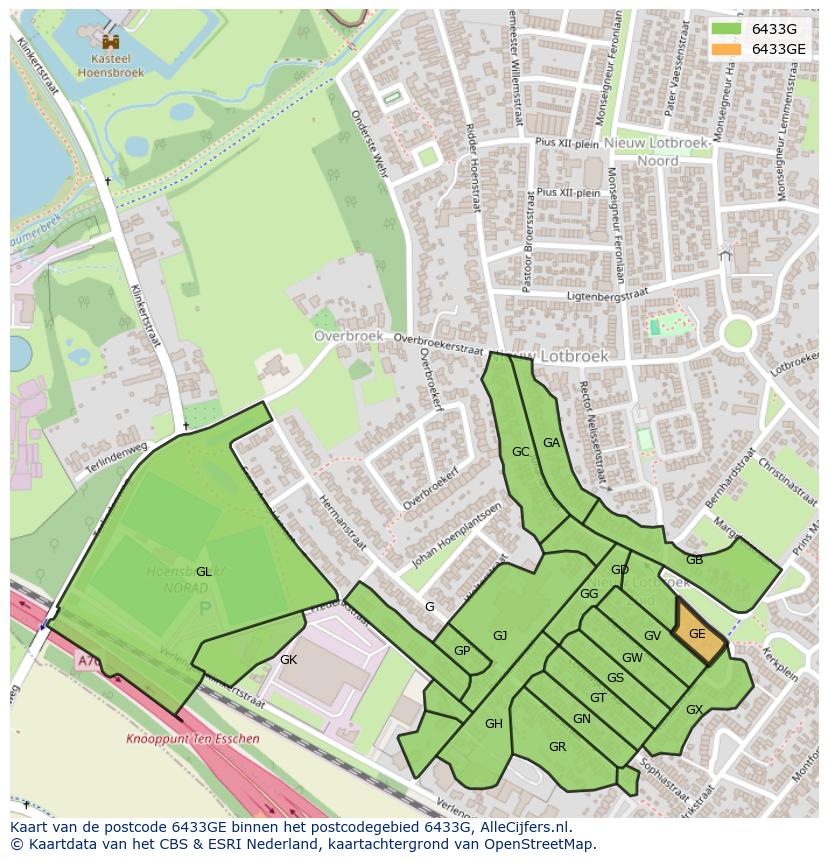 Afbeelding van het postcodegebied 6433 GE op de kaart.