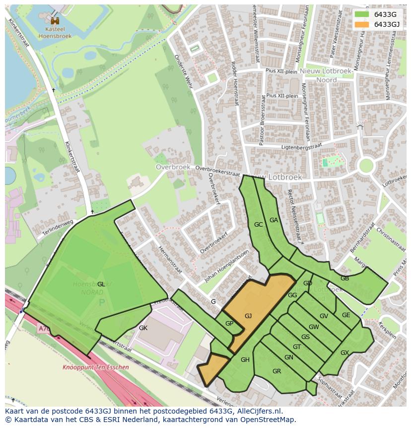 Afbeelding van het postcodegebied 6433 GJ op de kaart.
