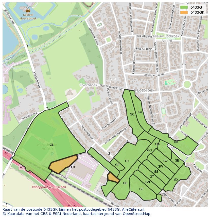 Afbeelding van het postcodegebied 6433 GK op de kaart.
