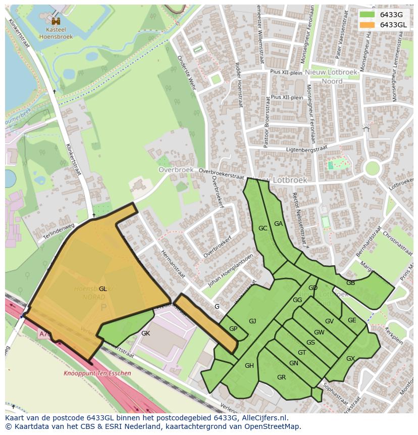 Afbeelding van het postcodegebied 6433 GL op de kaart.