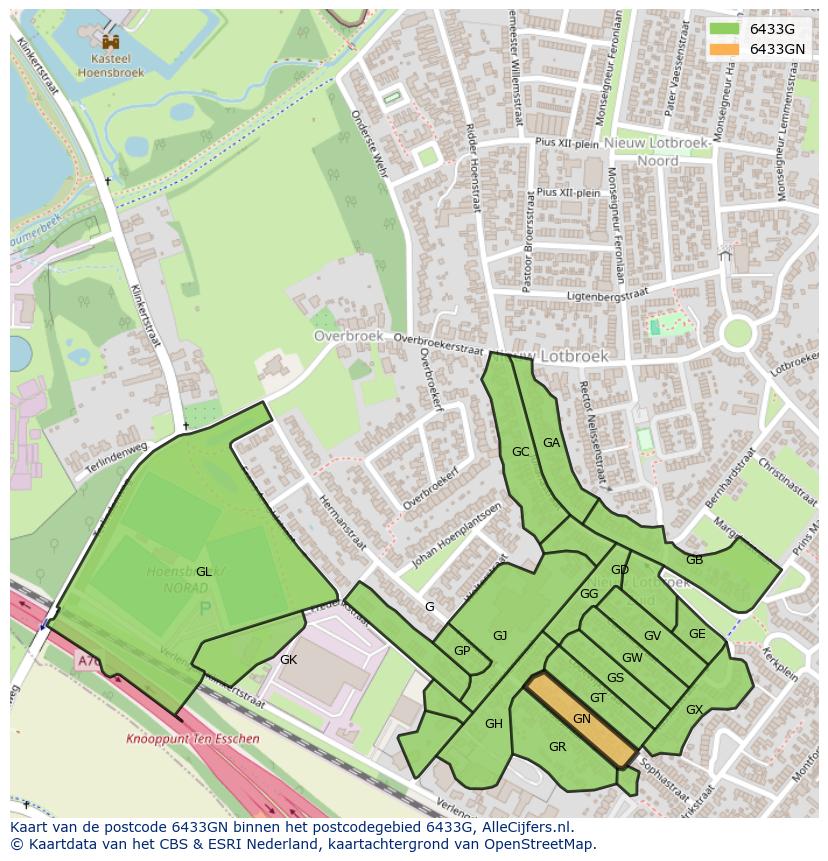 Afbeelding van het postcodegebied 6433 GN op de kaart.