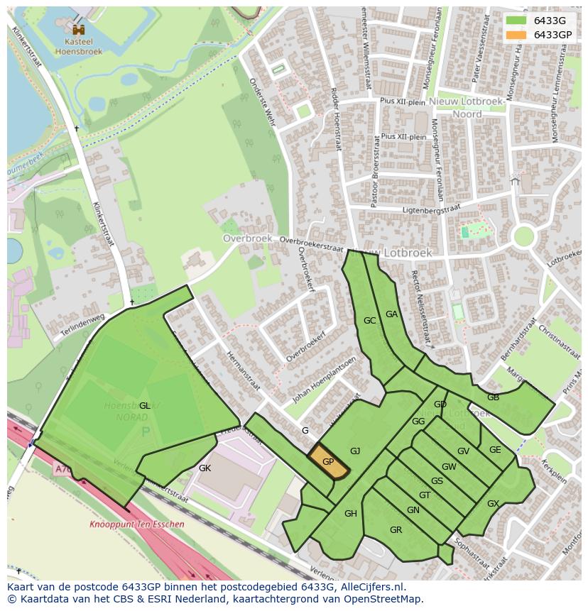 Afbeelding van het postcodegebied 6433 GP op de kaart.