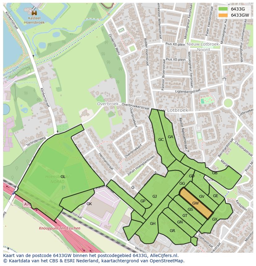 Afbeelding van het postcodegebied 6433 GW op de kaart.