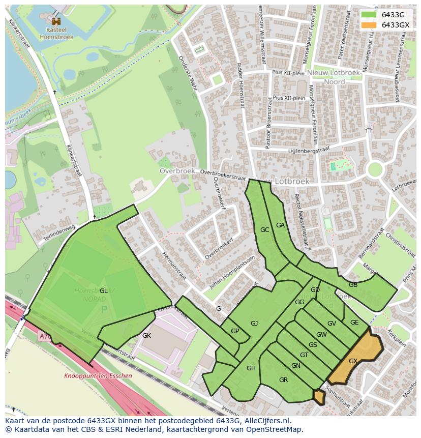 Afbeelding van het postcodegebied 6433 GX op de kaart.