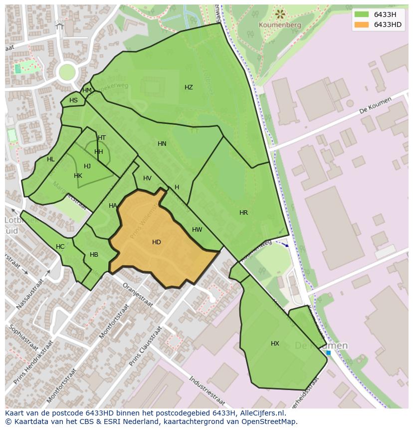 Afbeelding van het postcodegebied 6433 HD op de kaart.
