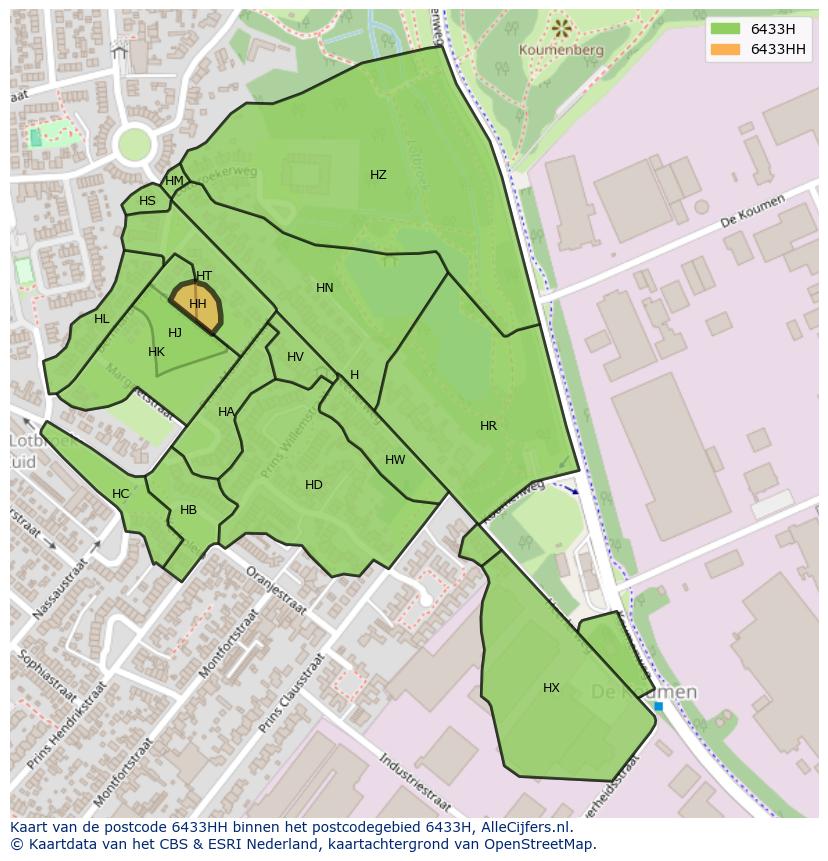Afbeelding van het postcodegebied 6433 HH op de kaart.