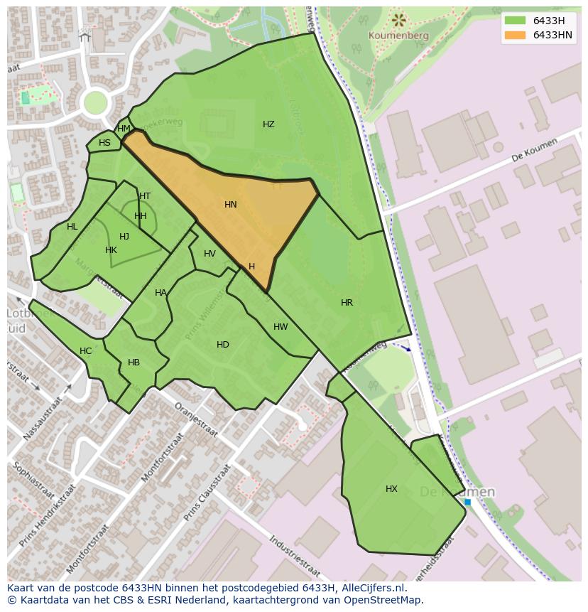 Afbeelding van het postcodegebied 6433 HN op de kaart.