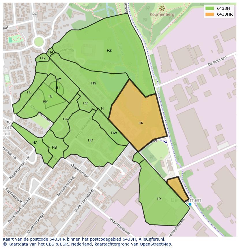 Afbeelding van het postcodegebied 6433 HR op de kaart.