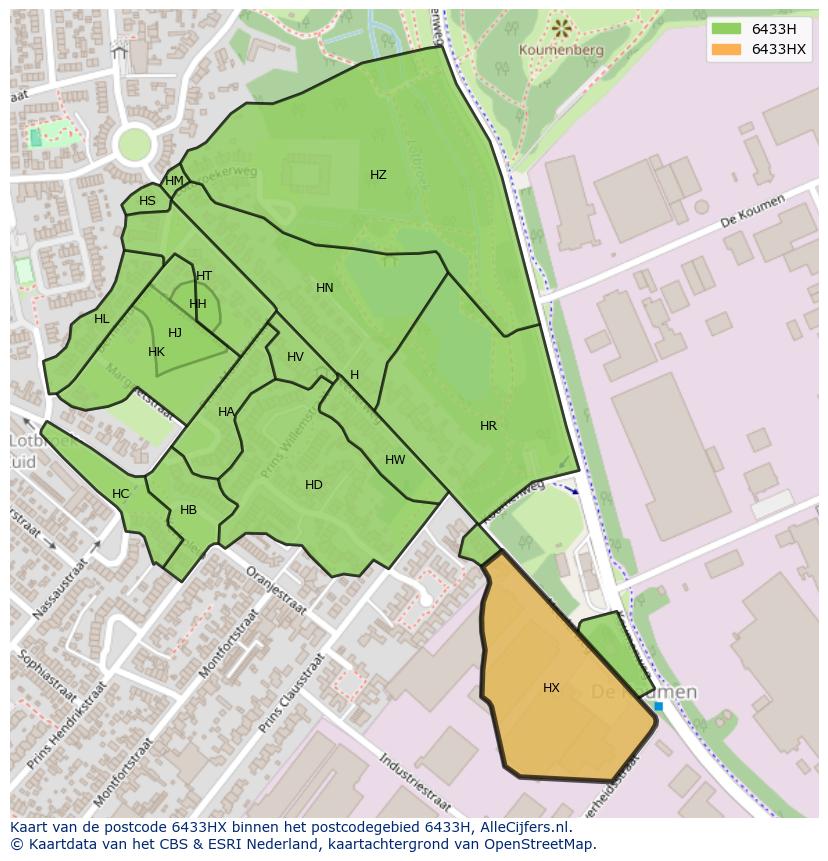 Afbeelding van het postcodegebied 6433 HX op de kaart.