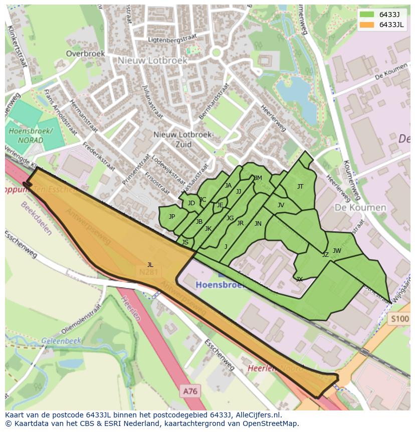 Afbeelding van het postcodegebied 6433 JL op de kaart.