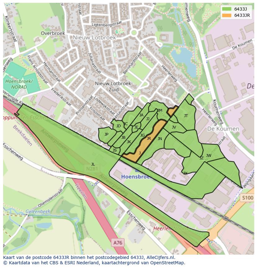 Afbeelding van het postcodegebied 6433 JR op de kaart.