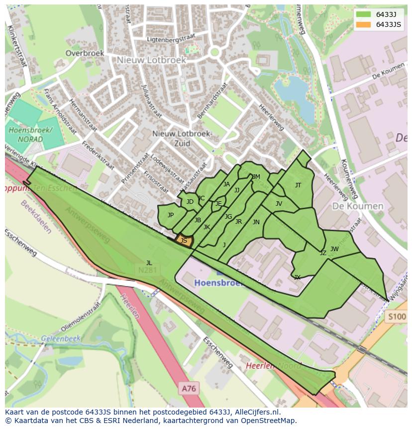 Afbeelding van het postcodegebied 6433 JS op de kaart.