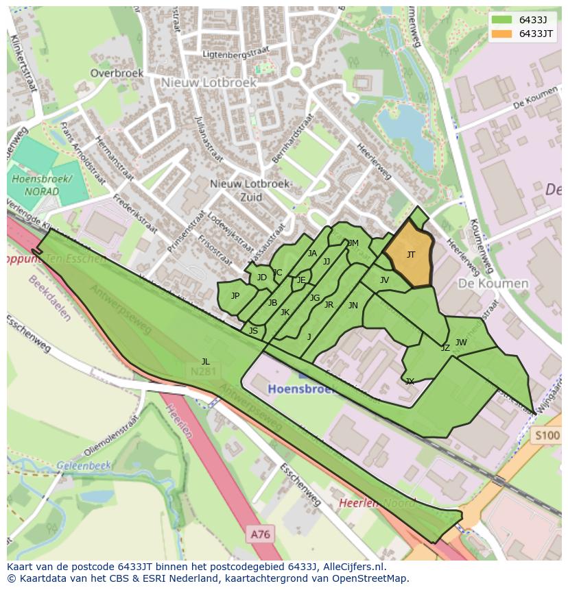 Afbeelding van het postcodegebied 6433 JT op de kaart.